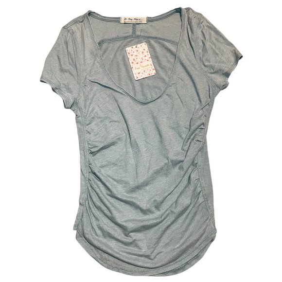 Free People We The Free Sonnet Ruched Scoop Neck T Shirt in Sea Sage - Picture 4 of 10